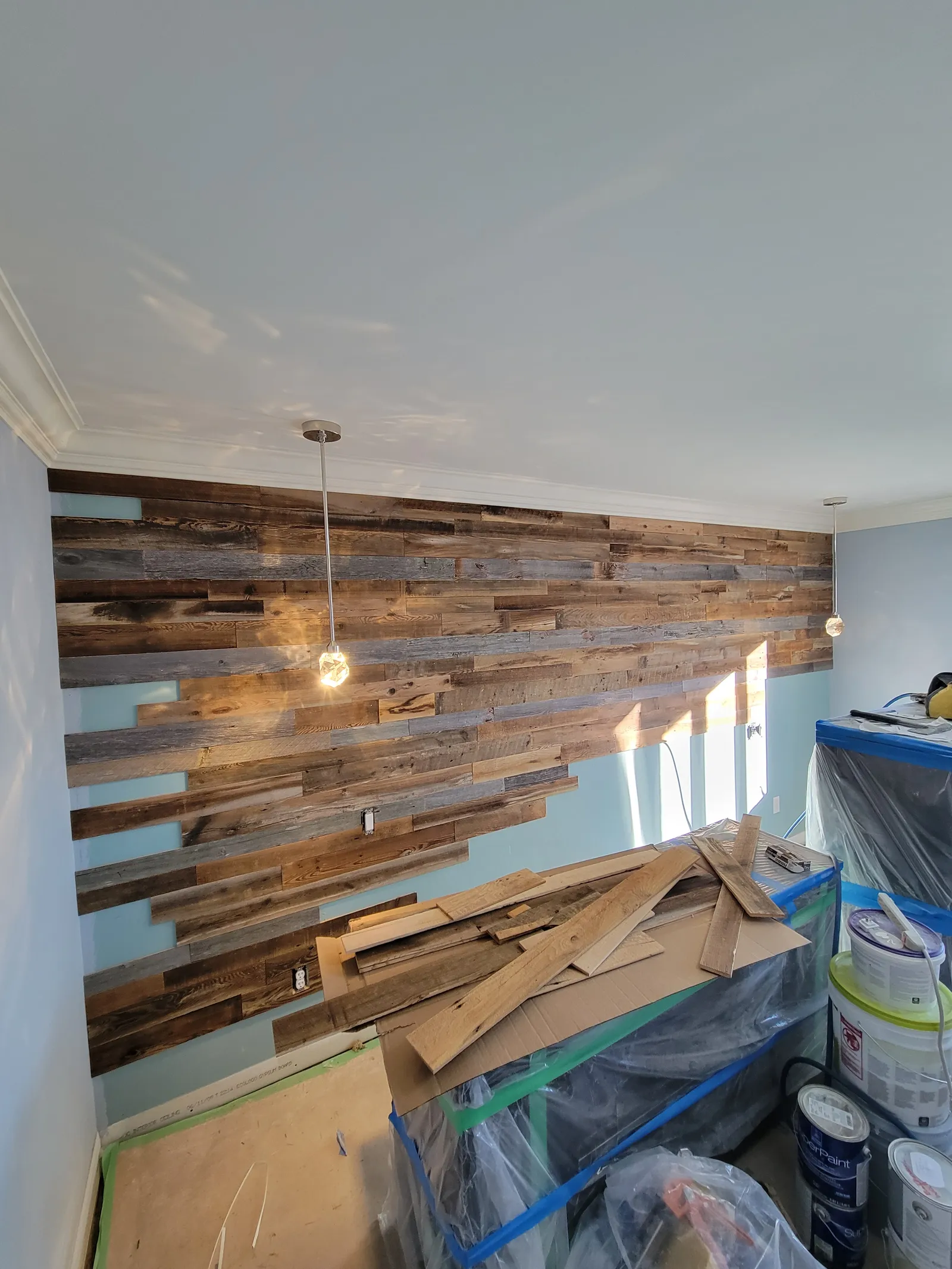 Completed project: a reclaimed-wood feature wall in Richmond Hill